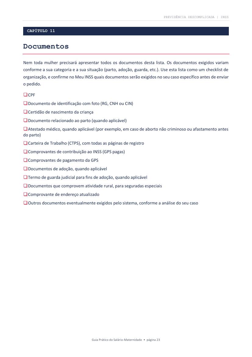 Capítulo 11 — Lista completa de documentos para organizar.